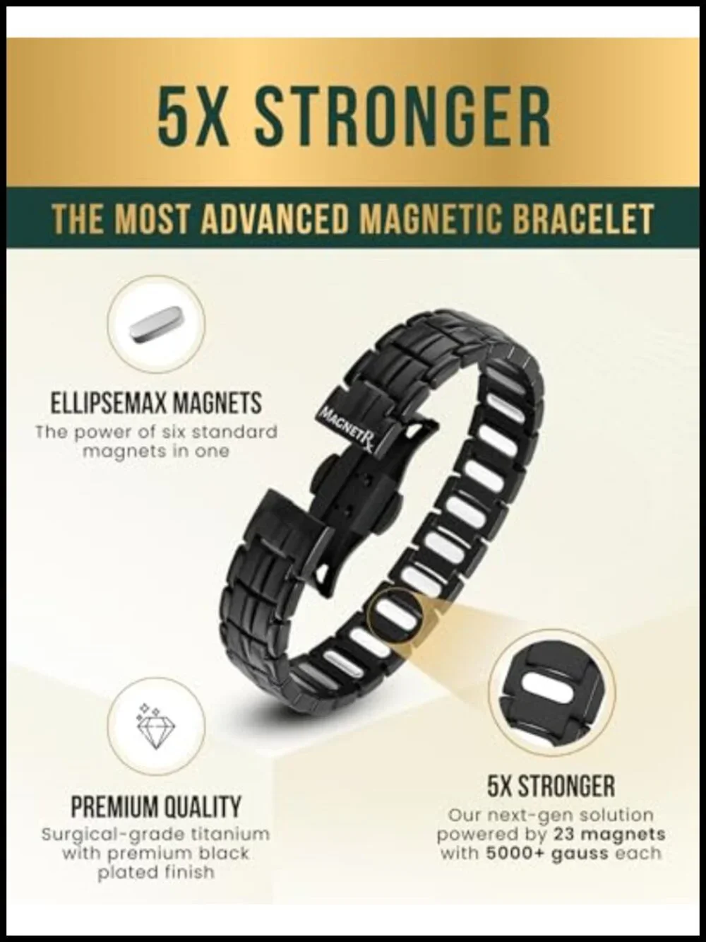 5,000 Gauss Magnetic Bracelet Men Titanium Adjustable Wellness